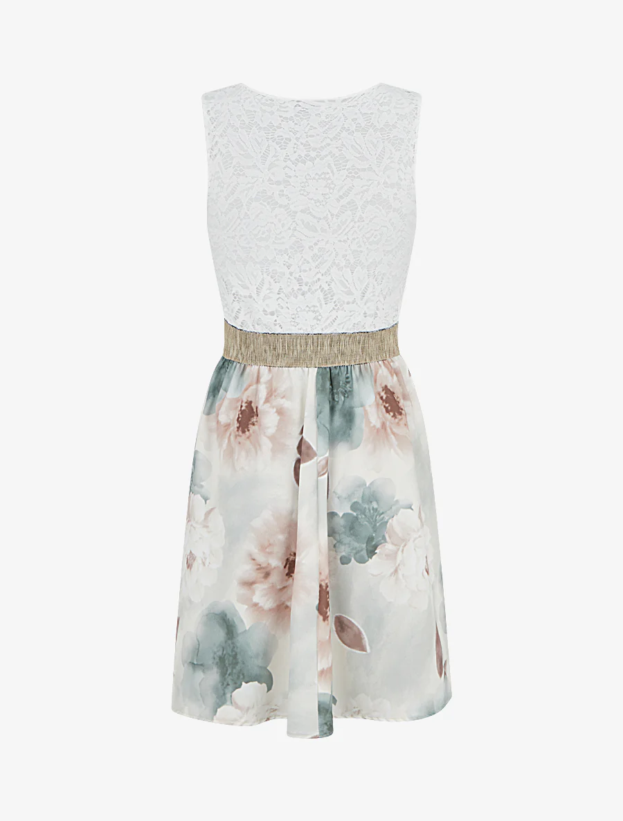 Half lange jurk met kant en aquarelprint - Kaki - Image 2