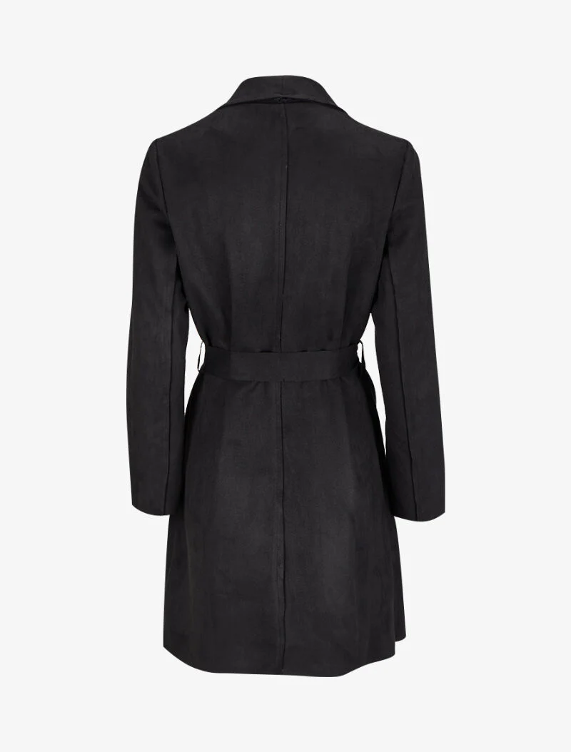 Halflange trenchcoat in suèdine met strikceintuur - Zwart - Image 2