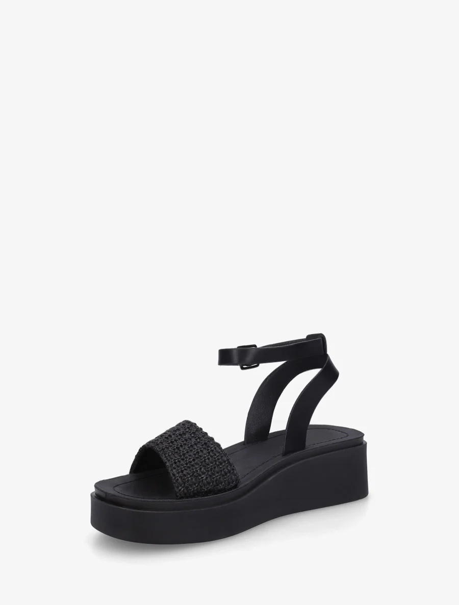 Halfhoge sleehaksandalen van gevlochten raffia - Zwart - Image 3