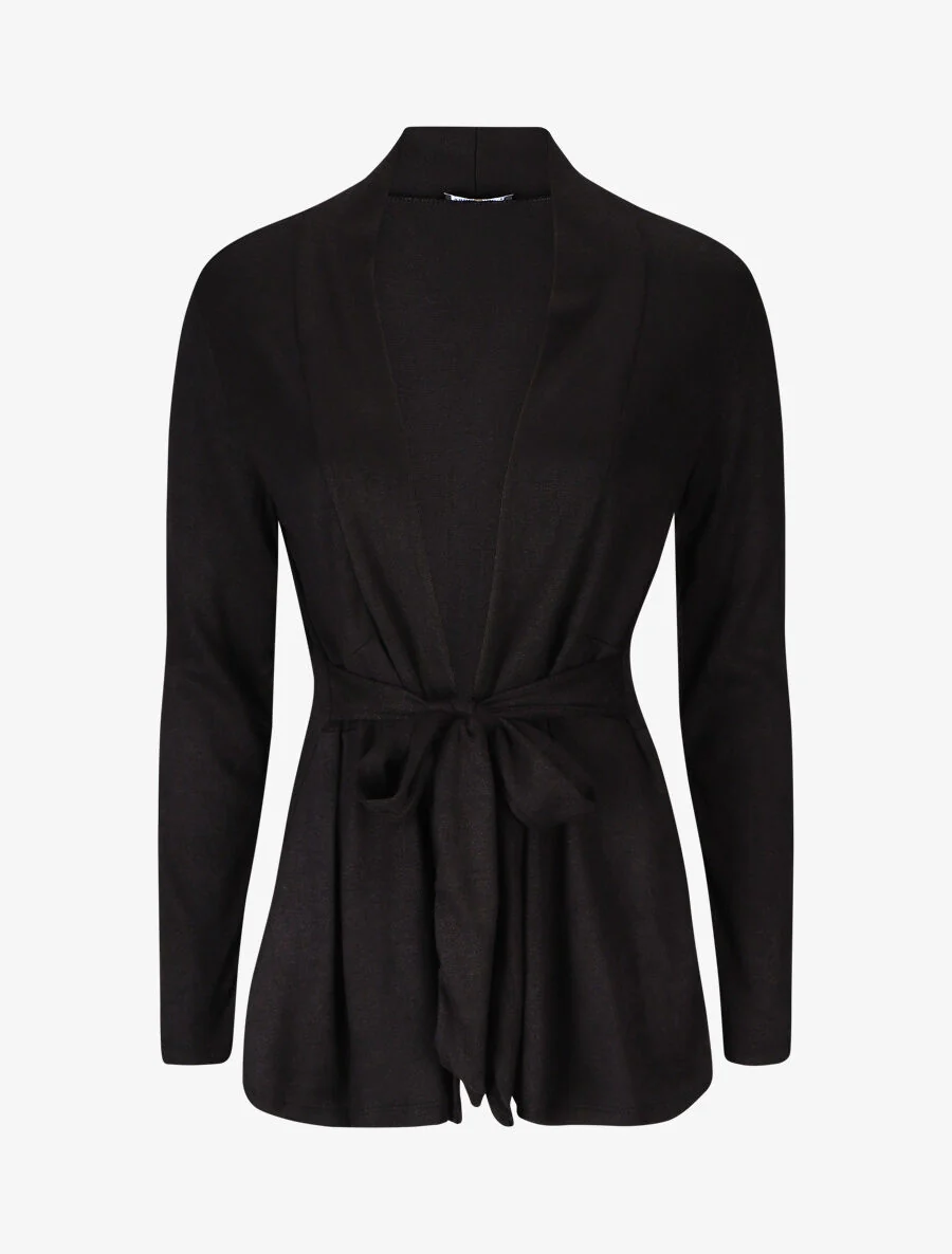 Halflang effen vest met riem - Zwart