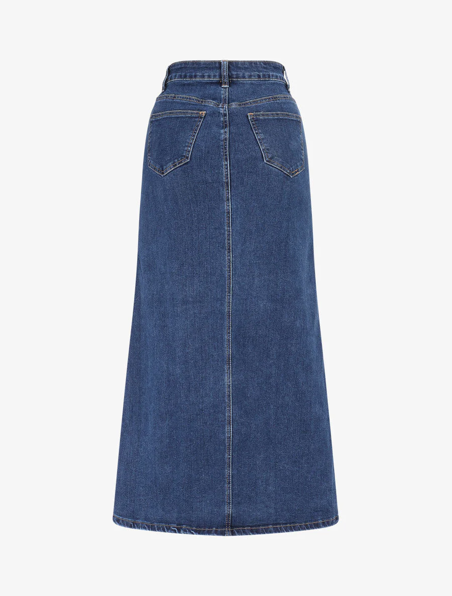 Halflange denim rok met hoge taille - blauw - Image 2