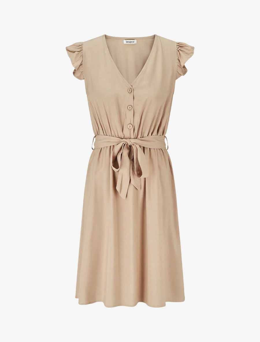 Halflange. effen jurk - Beige