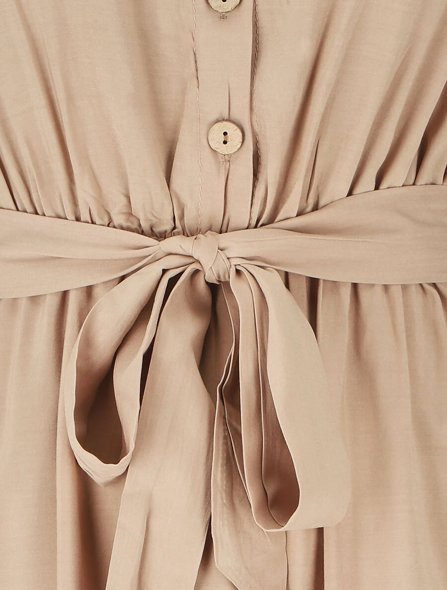 Halflange. effen jurk - Beige - Image 3