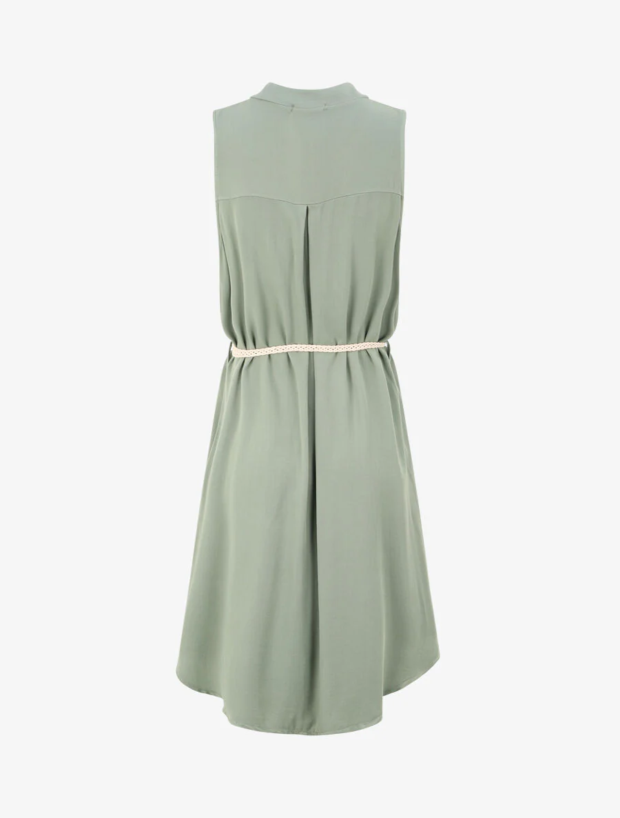 Halflange effen shirtjurk met decoratieve zakken - Olijfgroen - Image 2