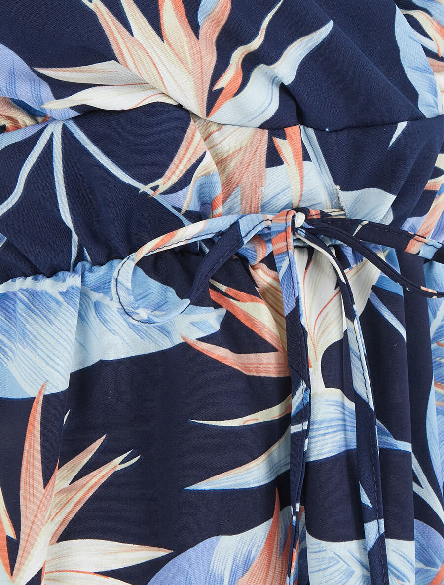 Halflange jurk met bladerenprint - Marineblauw - Image 3
