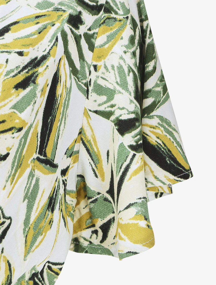 Halflange jurk met bladerenprint - groen - Image 3