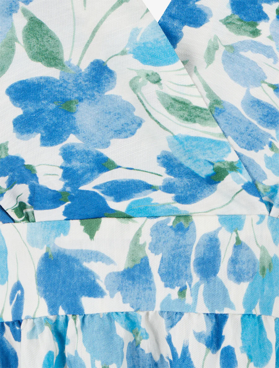 Halflange jurk met blote rug en abstracte bloemenprint - Blauw - Image 3