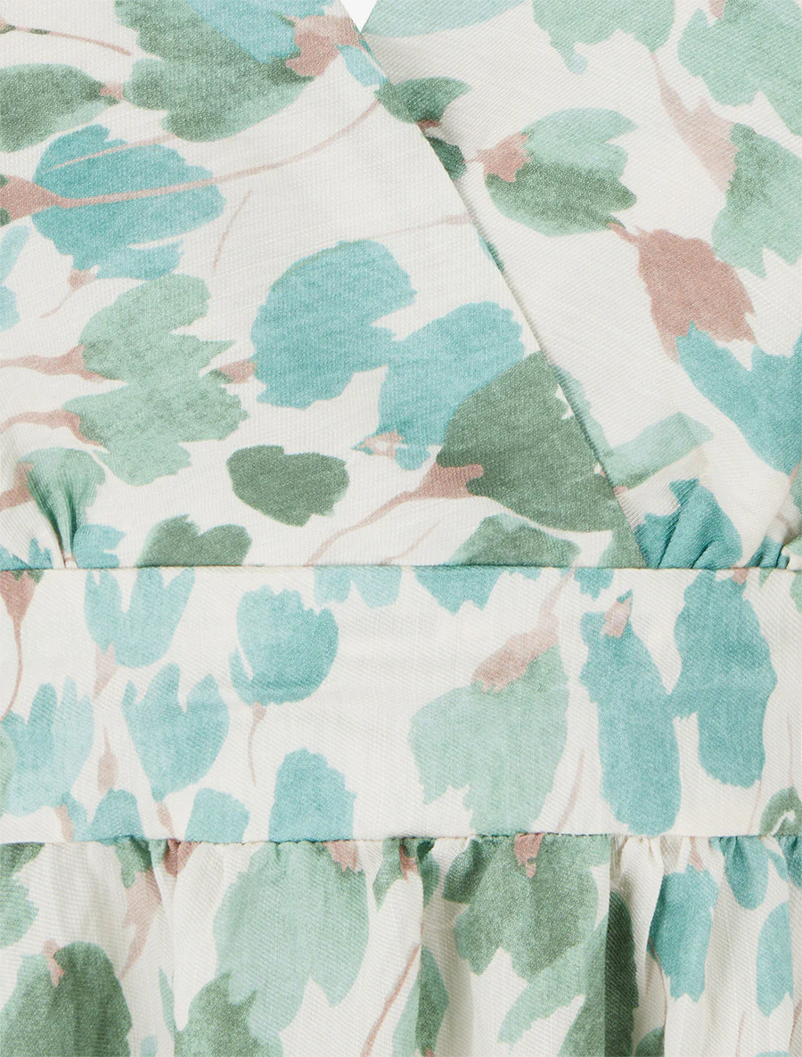 Halflange jurk met blote rug en abstracte bloemenprint - Mintgroen - Image 3