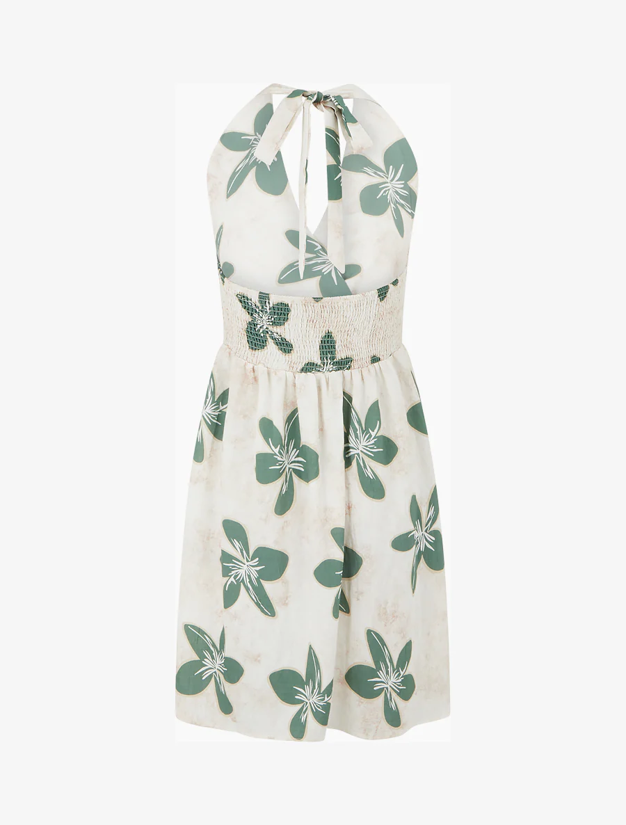 Halflange jurk met blote rug en grote bloemenprint - Groen - Image 2