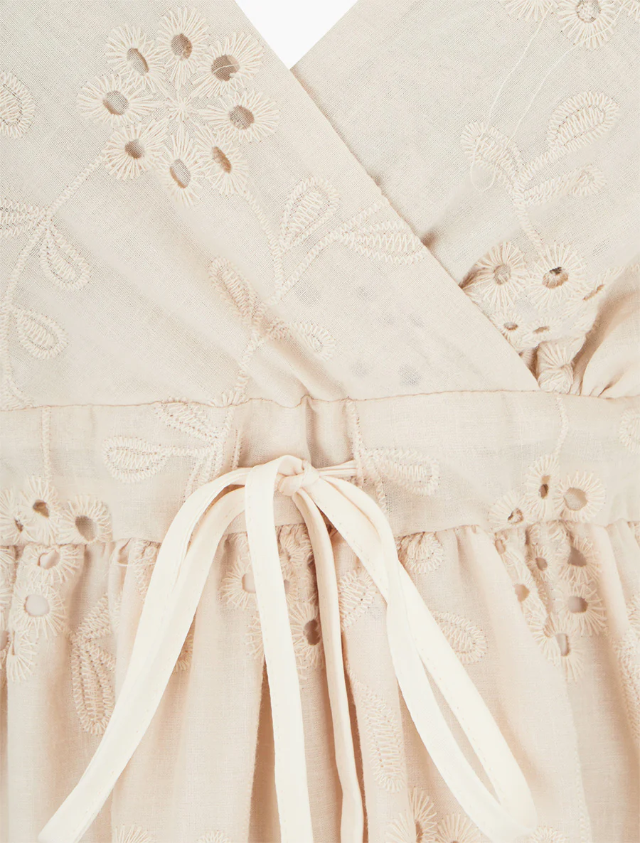 Halflange jurk met opengewerkt bloemenpatroon - Beige - Image 3