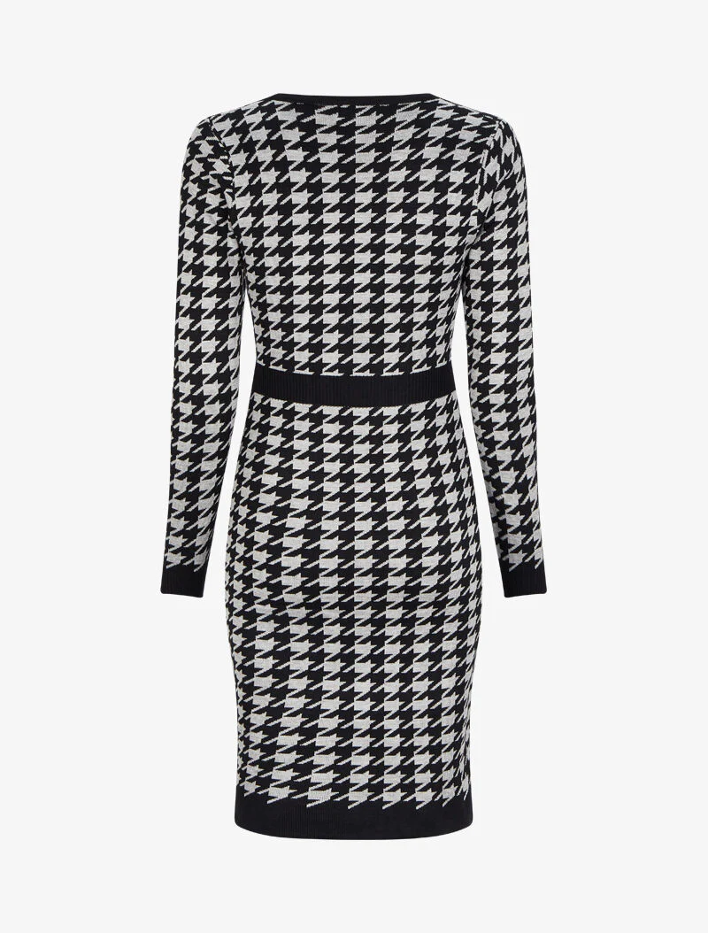 Halflange jurk met V-hals en pied-de-poule print - Grijs/noir - Image 2