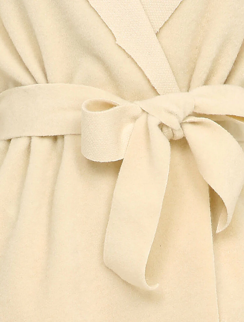 Halflange jas met capuchon in wollook - Beige - Image 3