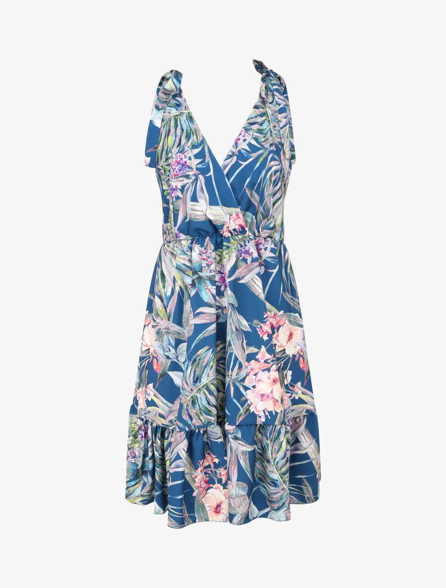 Halflange plooirok met tropisch jungleprint - Blauw