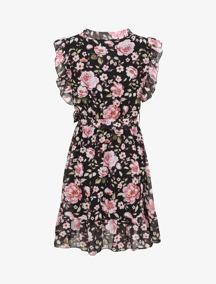 Halflange rok met roze print - Zwart - Image 2