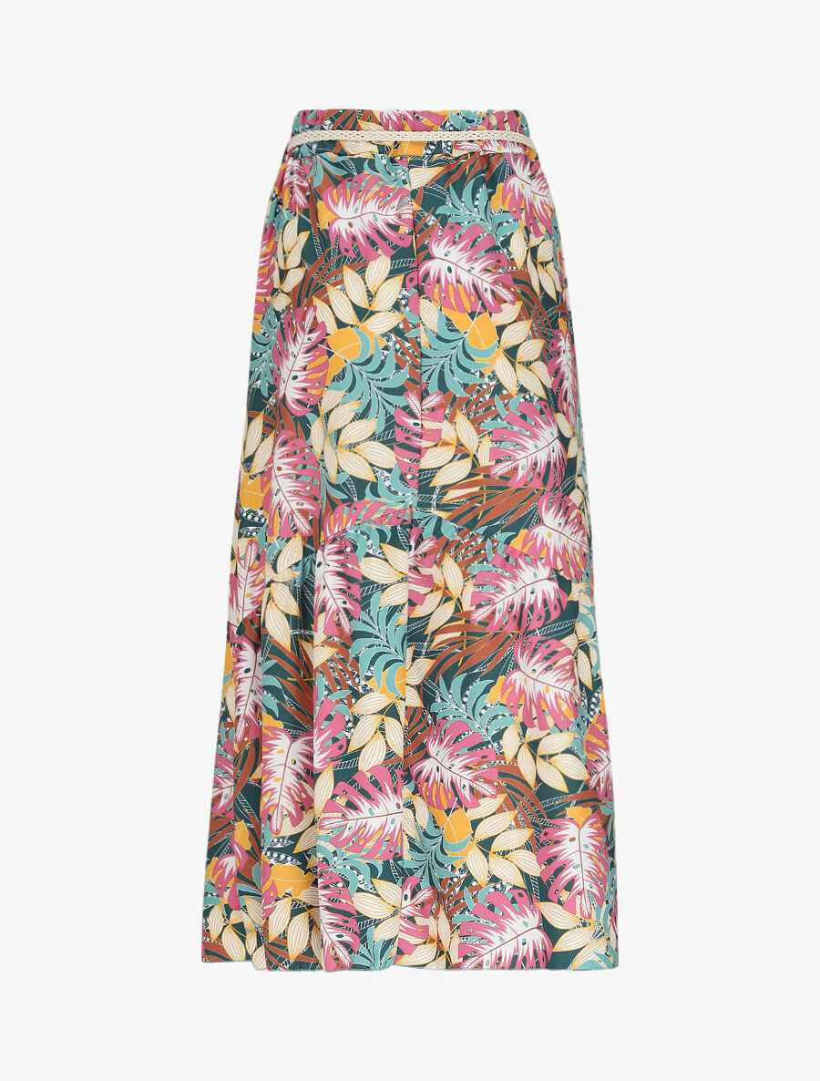 Halflange rok met V-naad tropisch gestyled print - Donkergroen - Image 2