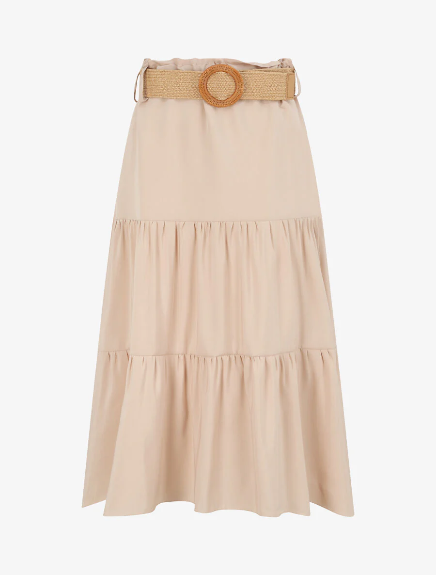 Halflange trapèze rok met papieren zak taille - Beige - Image 2