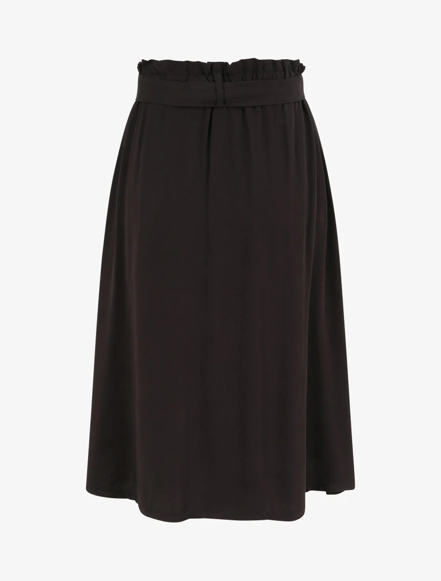Halflange uitlopende effen rok met gerimpelde taille - Zwart - Image 2