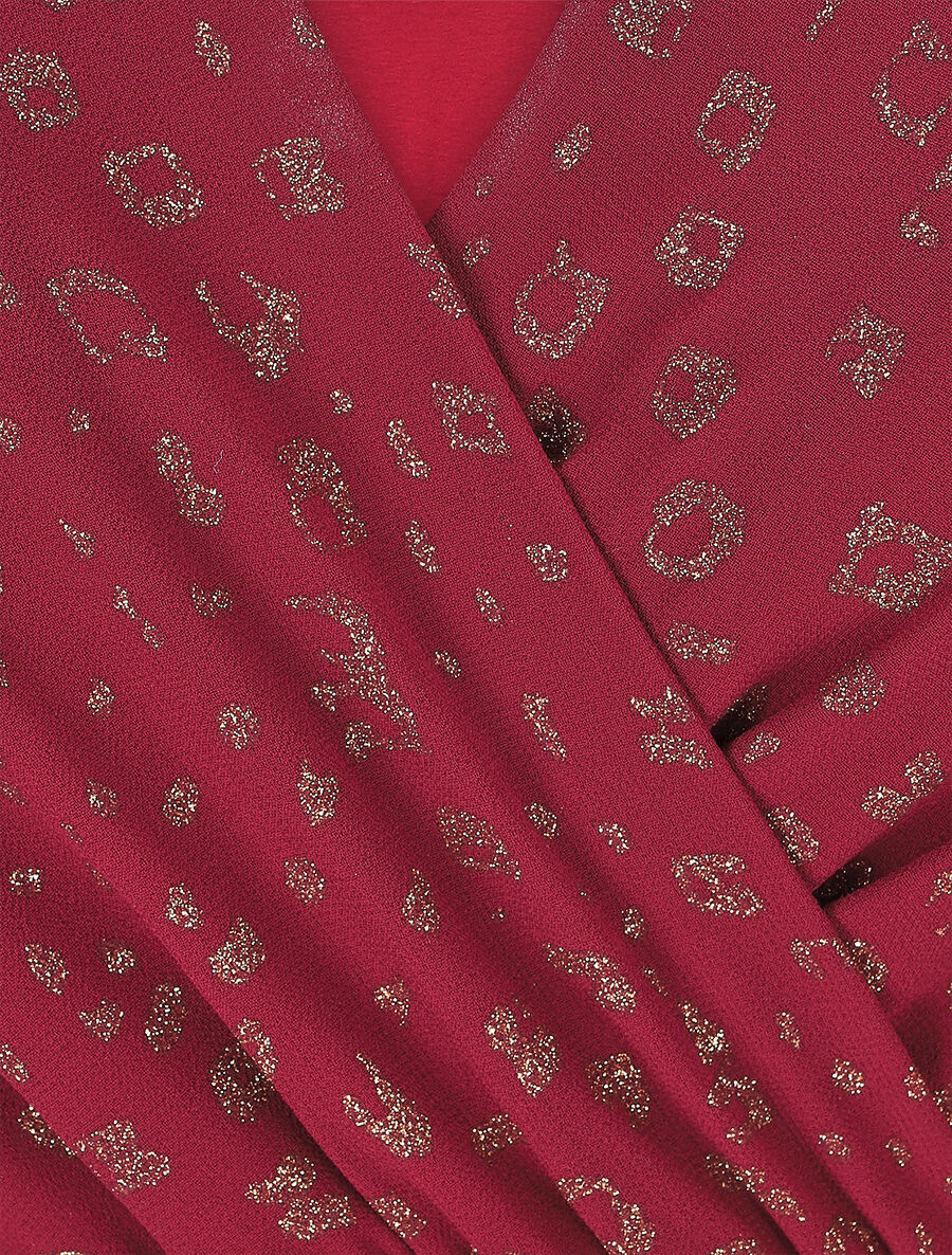 Halflange wikkeljurk met grafische vergulde print - bordeaux - Image 3