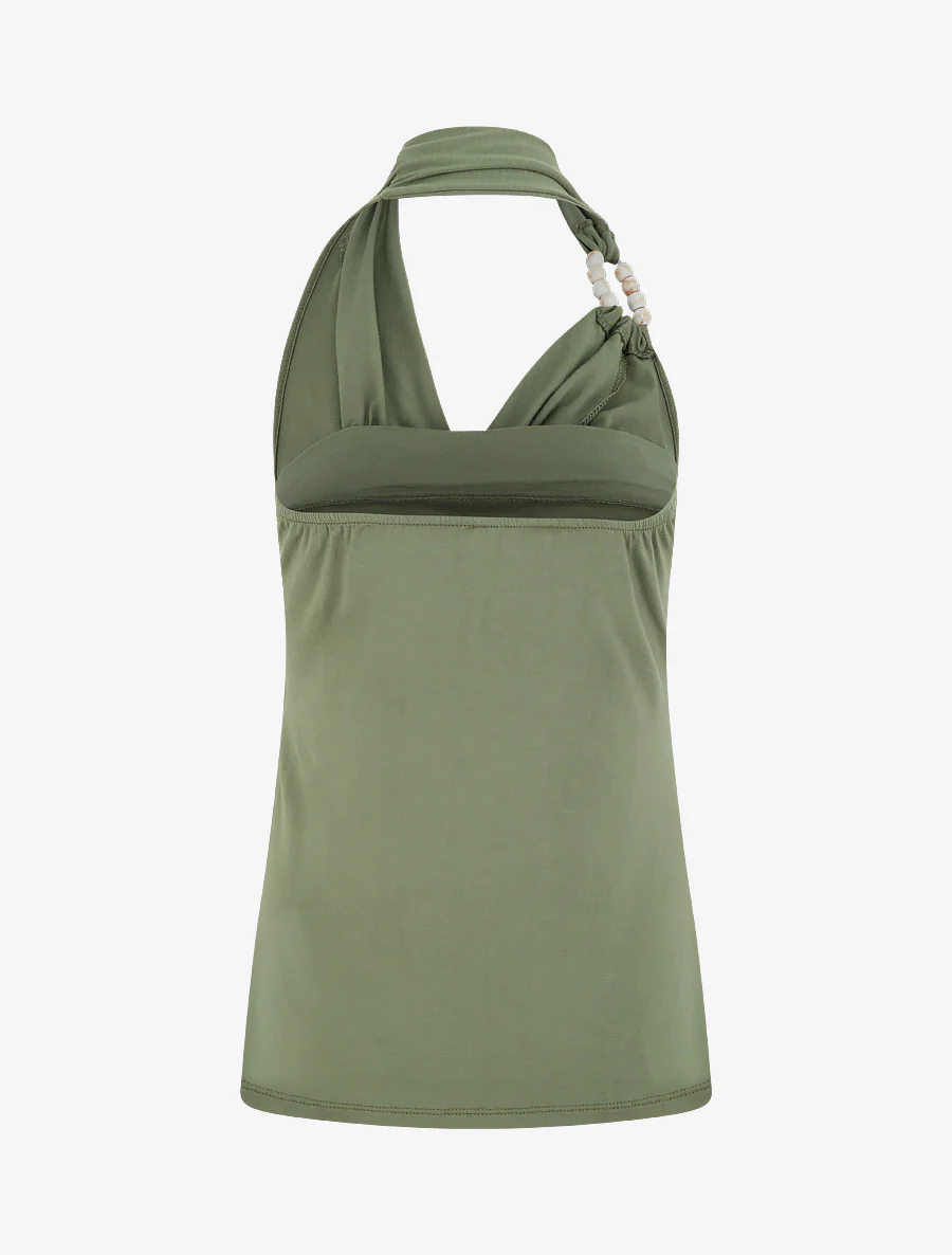 Haltertop met parels - Kaki - Image 2