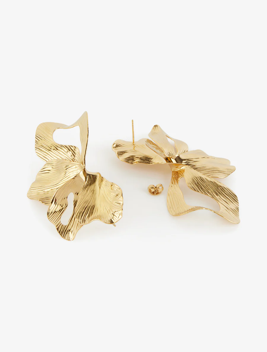 Hangende oorbellen met plantenmotief - Goud - Image 3