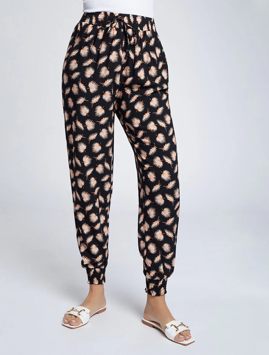 Harem broek met palmbladeren print - Zwart - Image 4