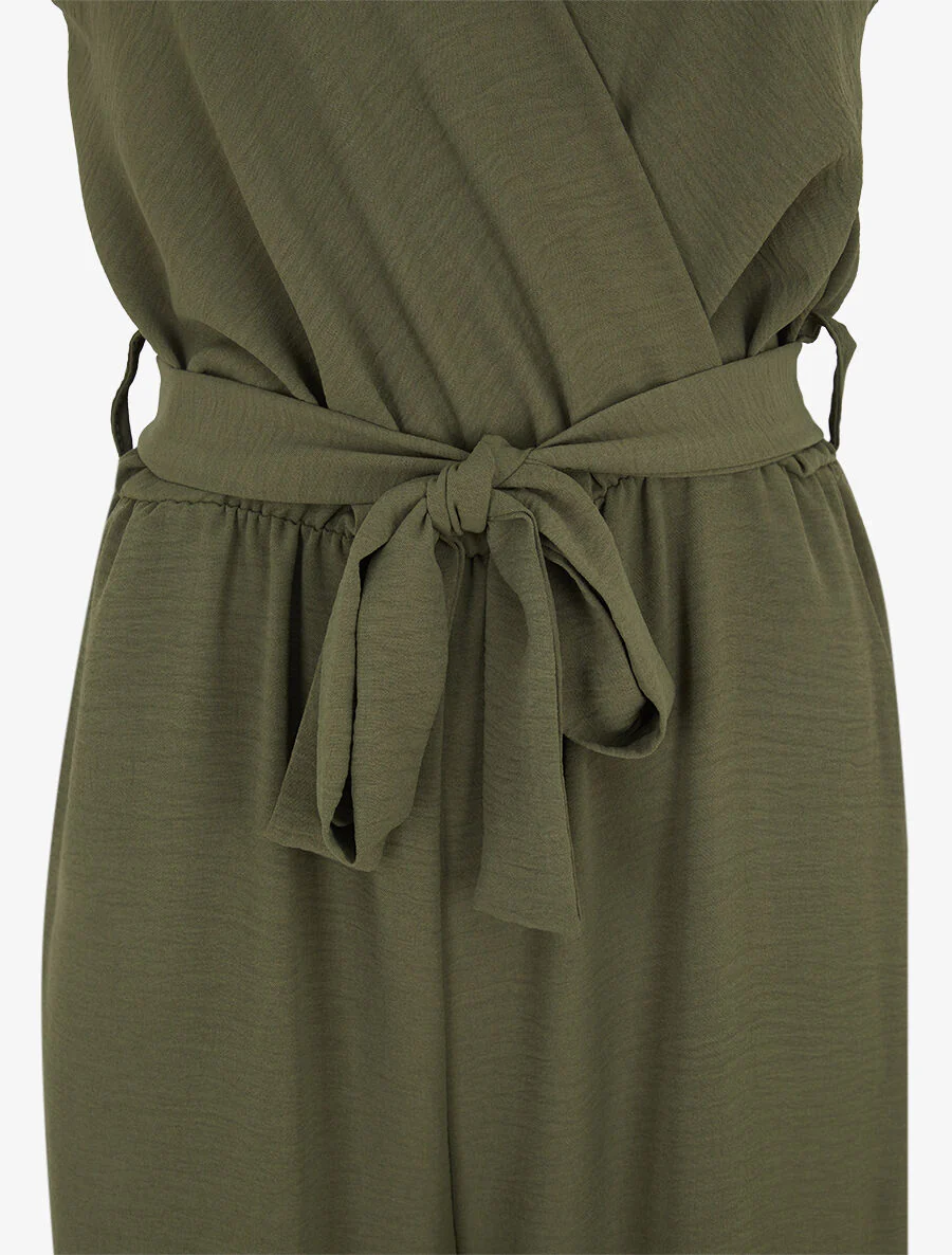 Hartvormige jumpsuit met borduursel op de rug - Khaki - Image 3