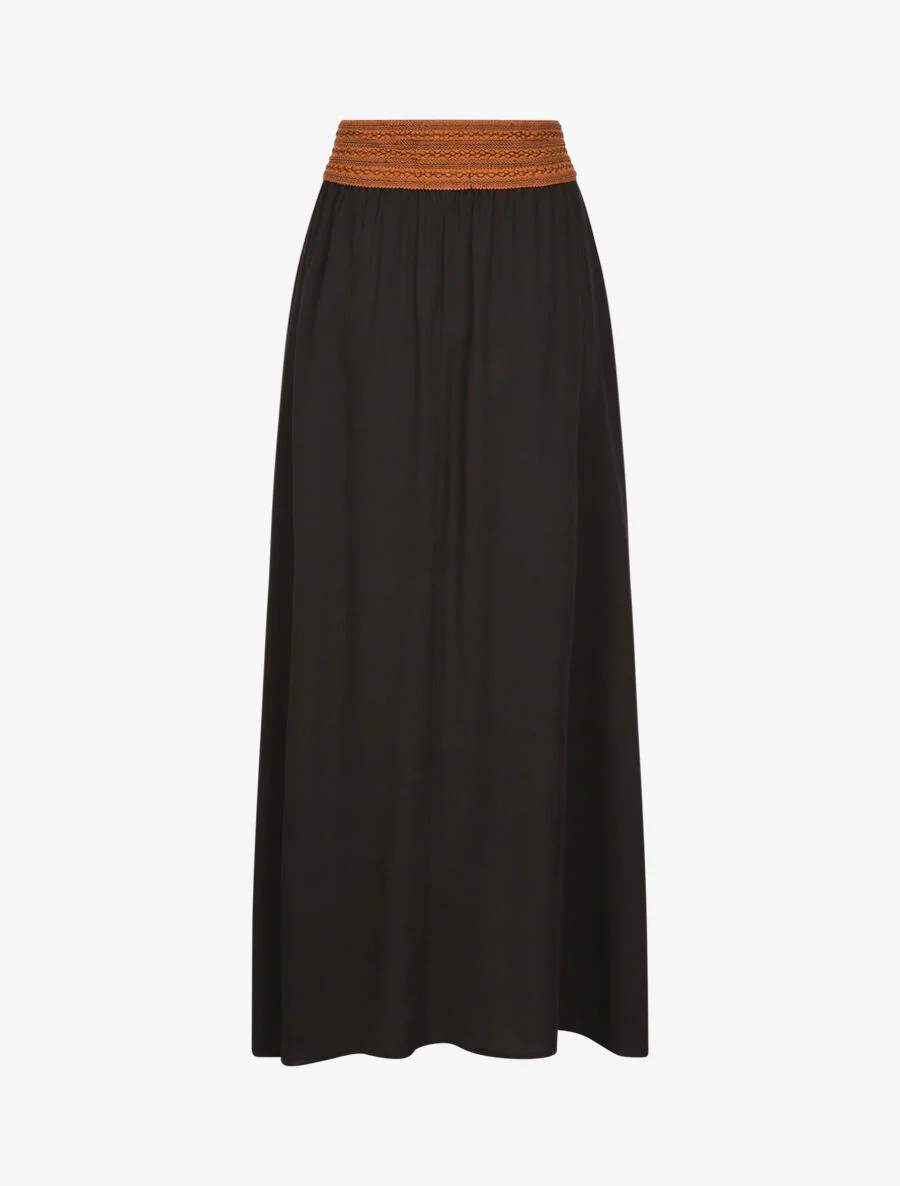 Hoge contrasterende hoge taille effen lange rok - Zwart - Image 2