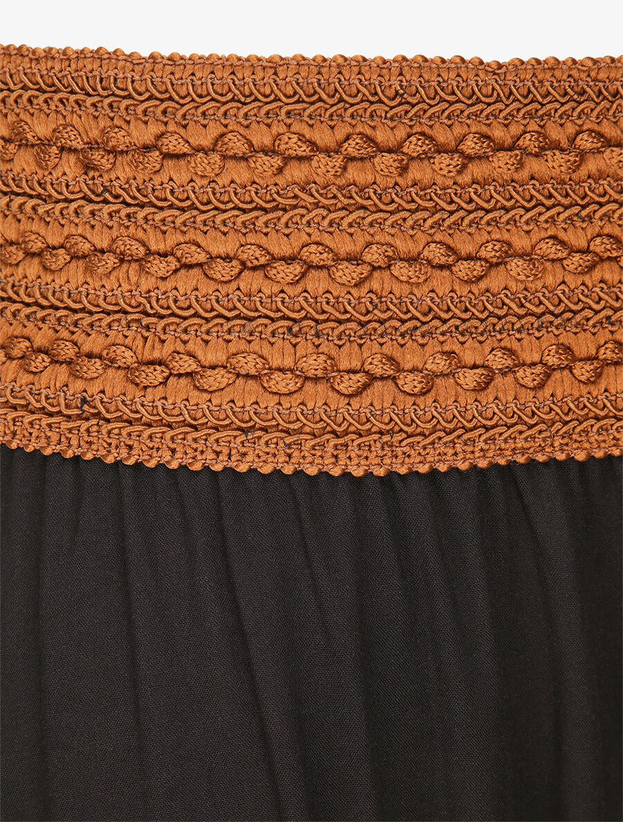 Hoge contrasterende hoge taille effen lange rok - Zwart - Image 3