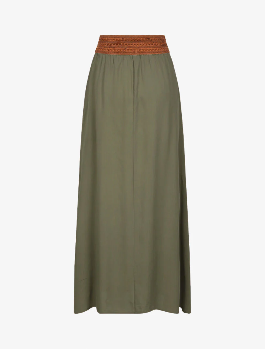 Hoge contrasterende hoge taille effen lange rok - Khaki - Image 2