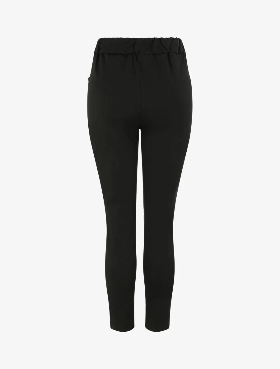 Hoge elastische strakke effen broek - Zwart - Image 2