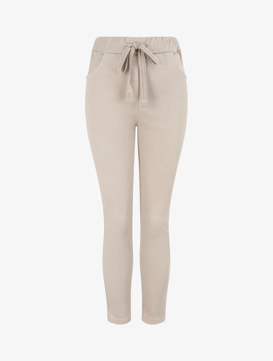 Hoge elastische strakke effen broek - Beige