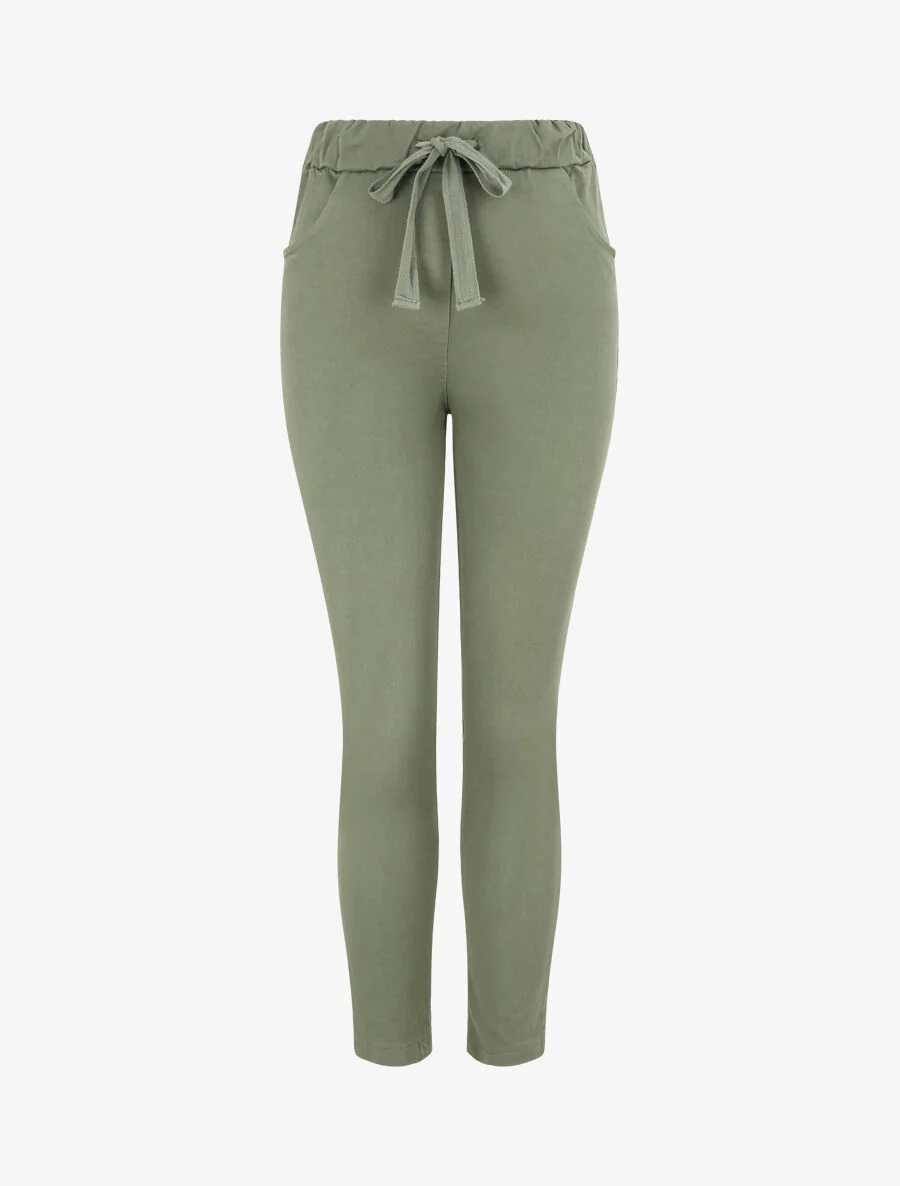 Hoge elastische strakke effen broek - Khaki