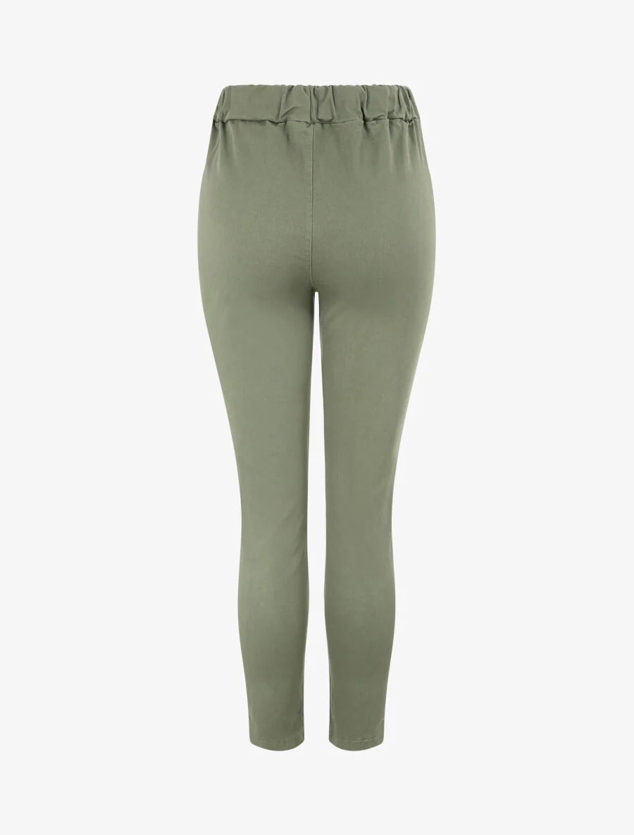 Hoge elastische strakke effen broek - Khaki - Image 2