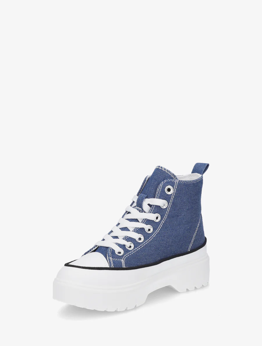 Hoge sneakers van stof met een geprofileerde zool - Blauw - Image 3