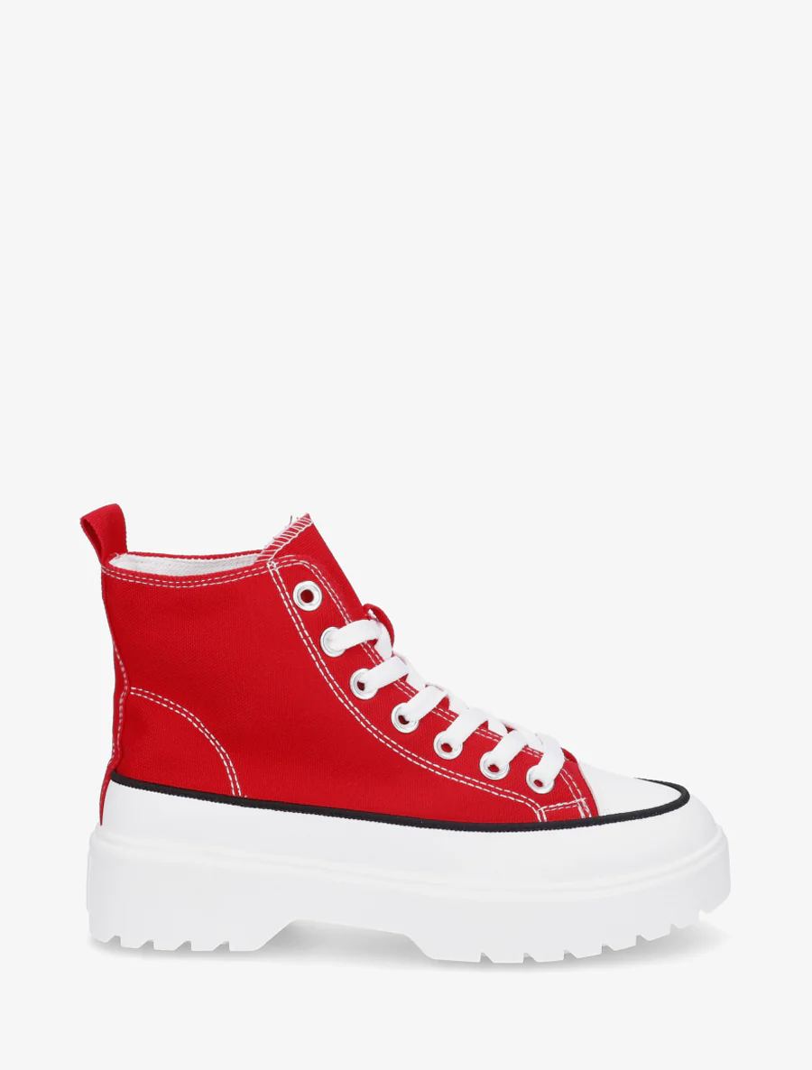Hoge sneakers van stof met een geprofileerde zool - Rood