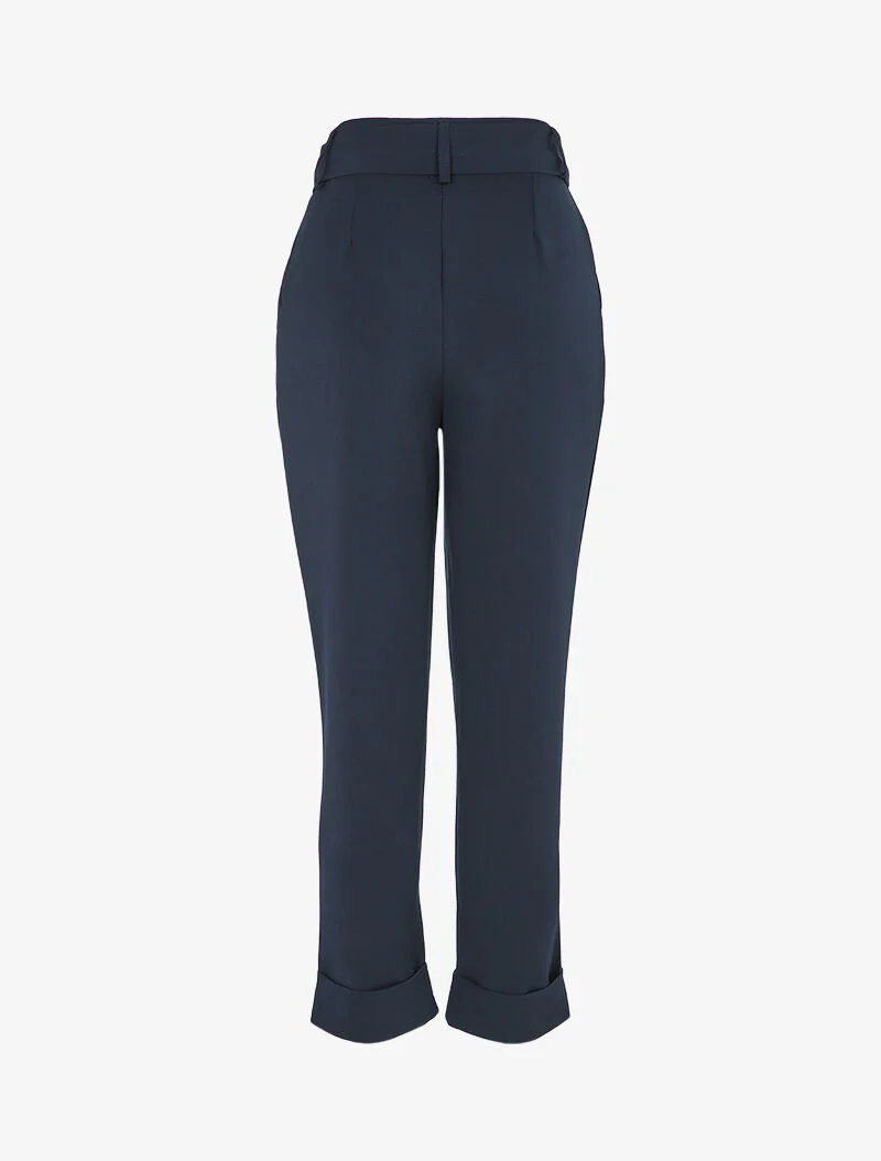 Hoge taille carrot fit broek met omslag - Marineblauw - Image 2