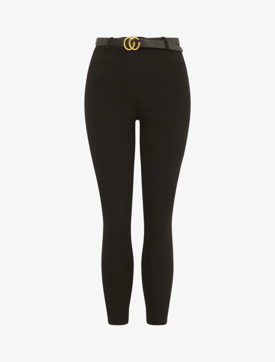 Hoge taille effen slim fit broek - Zwart