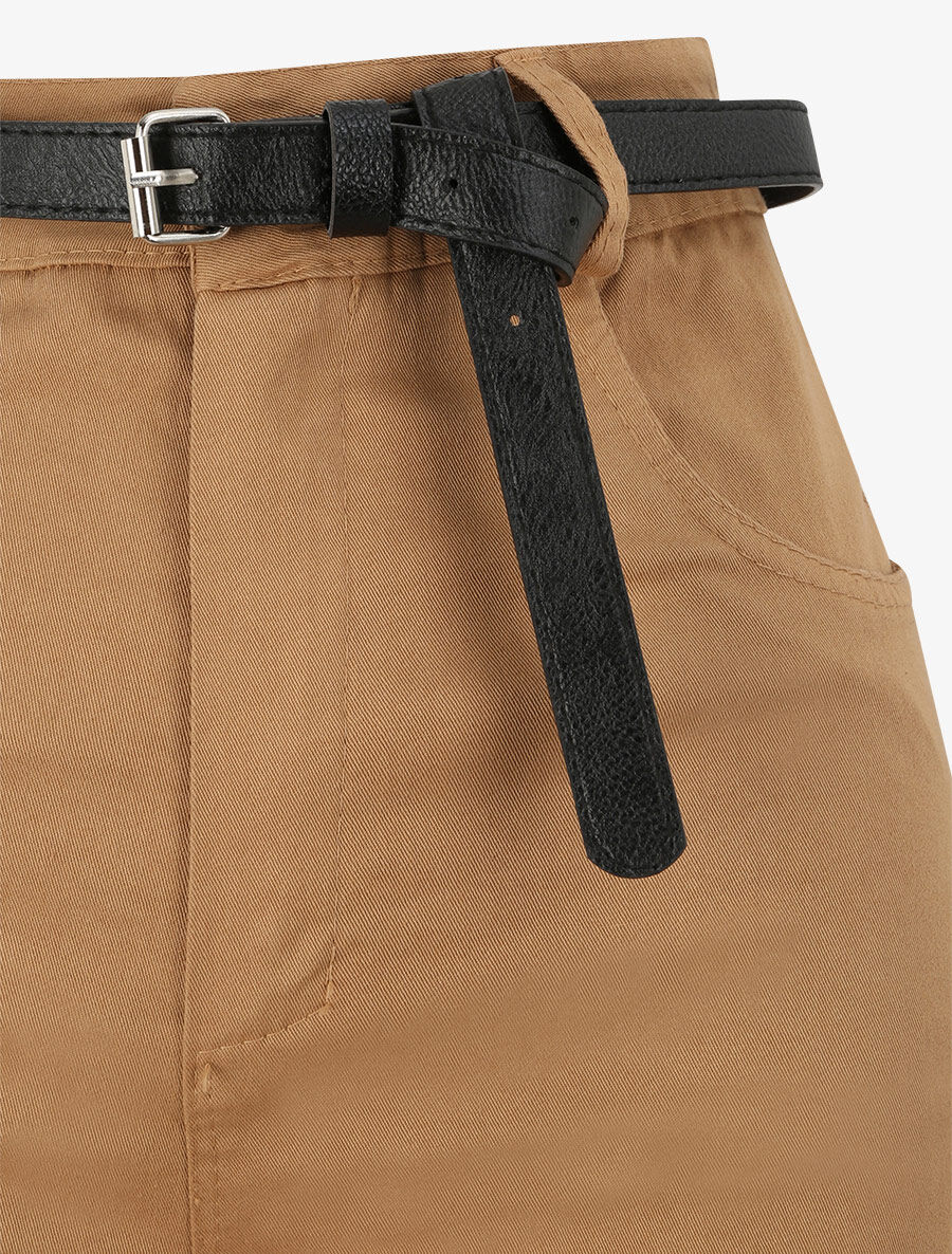 Hoge taille effen wijde short - Kameel - Image 3