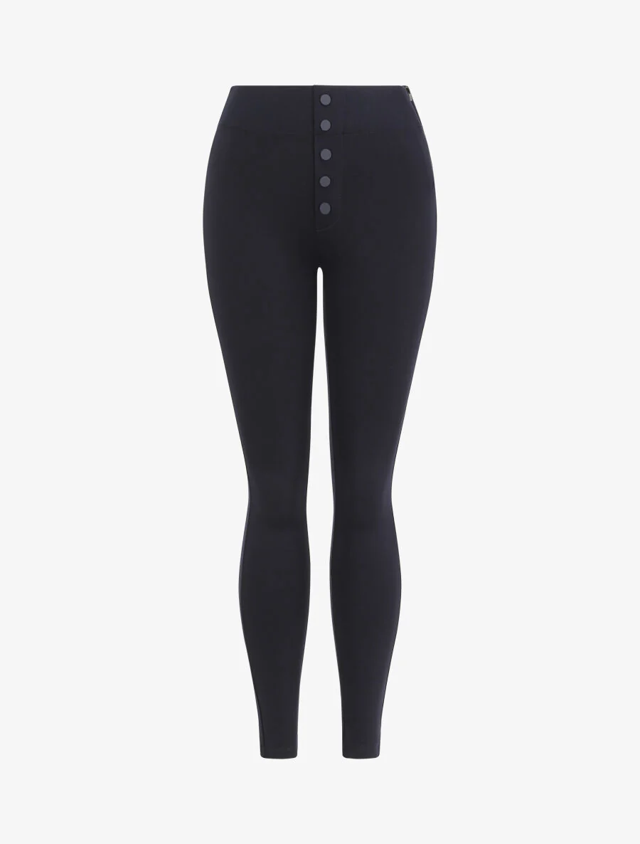 Hoge taille gestretchte skinny knoopbroek - Donkerblauw
