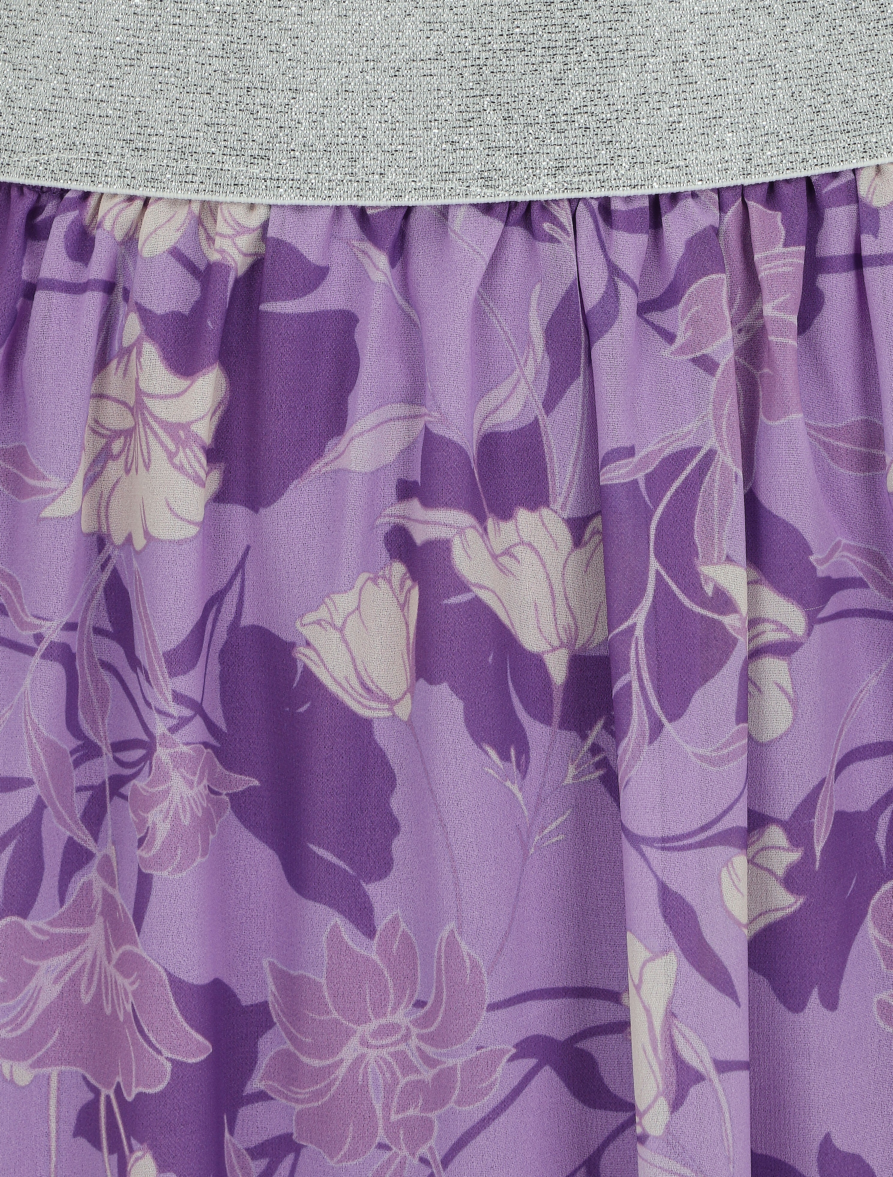 Hoge taille glanzende bloemenprint rok - Lila - Image 3