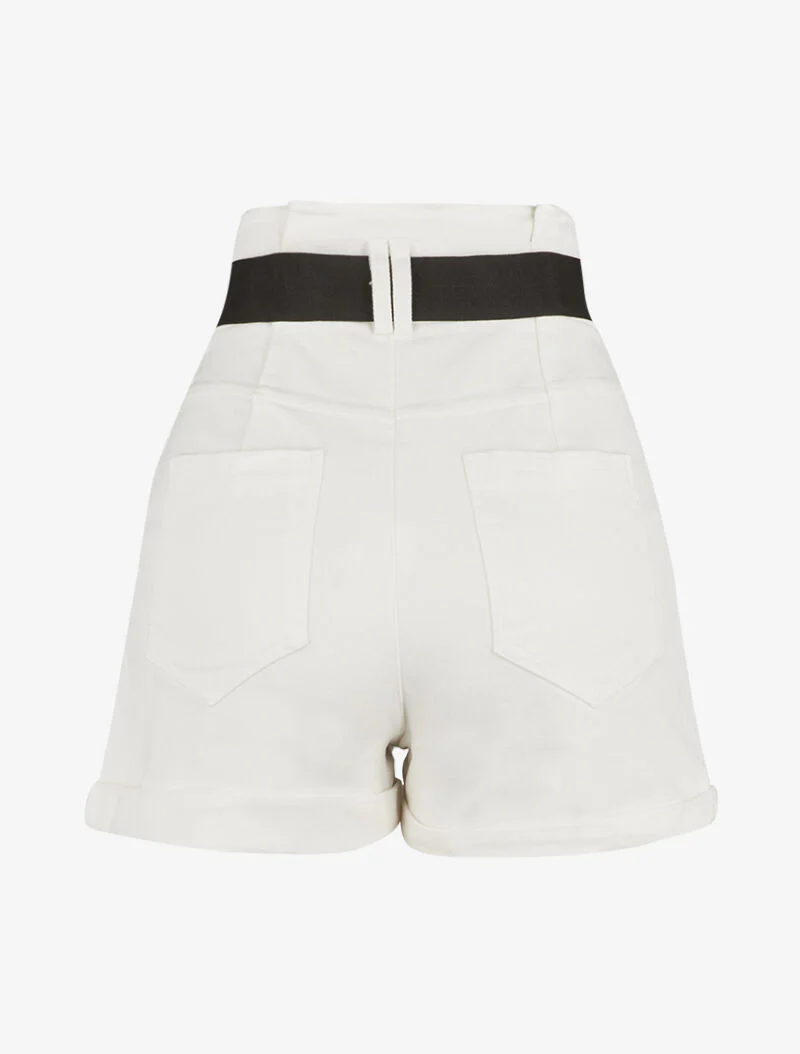 Hoge taille denim short - wit - Image 2