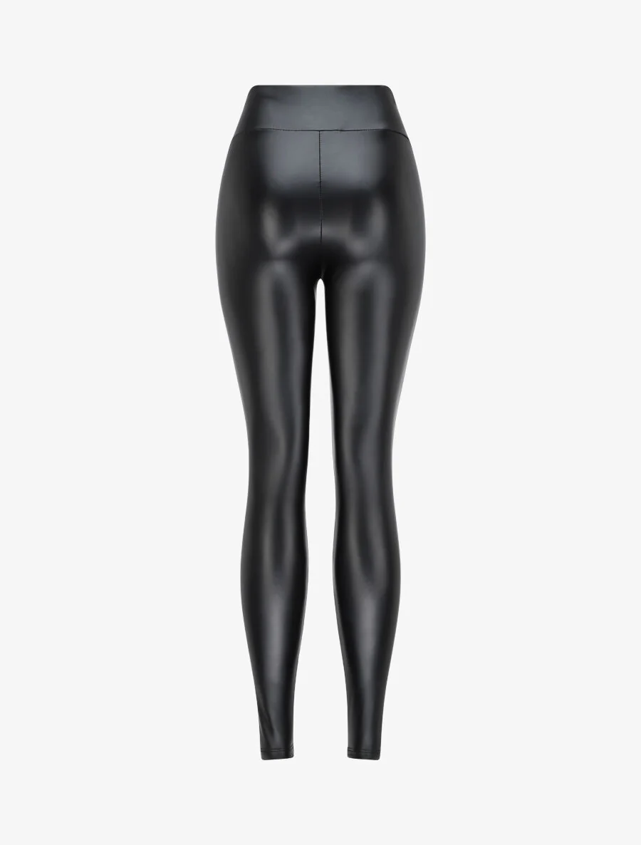 Hoge taille legging in imitatieleer - Zwart - Image 3