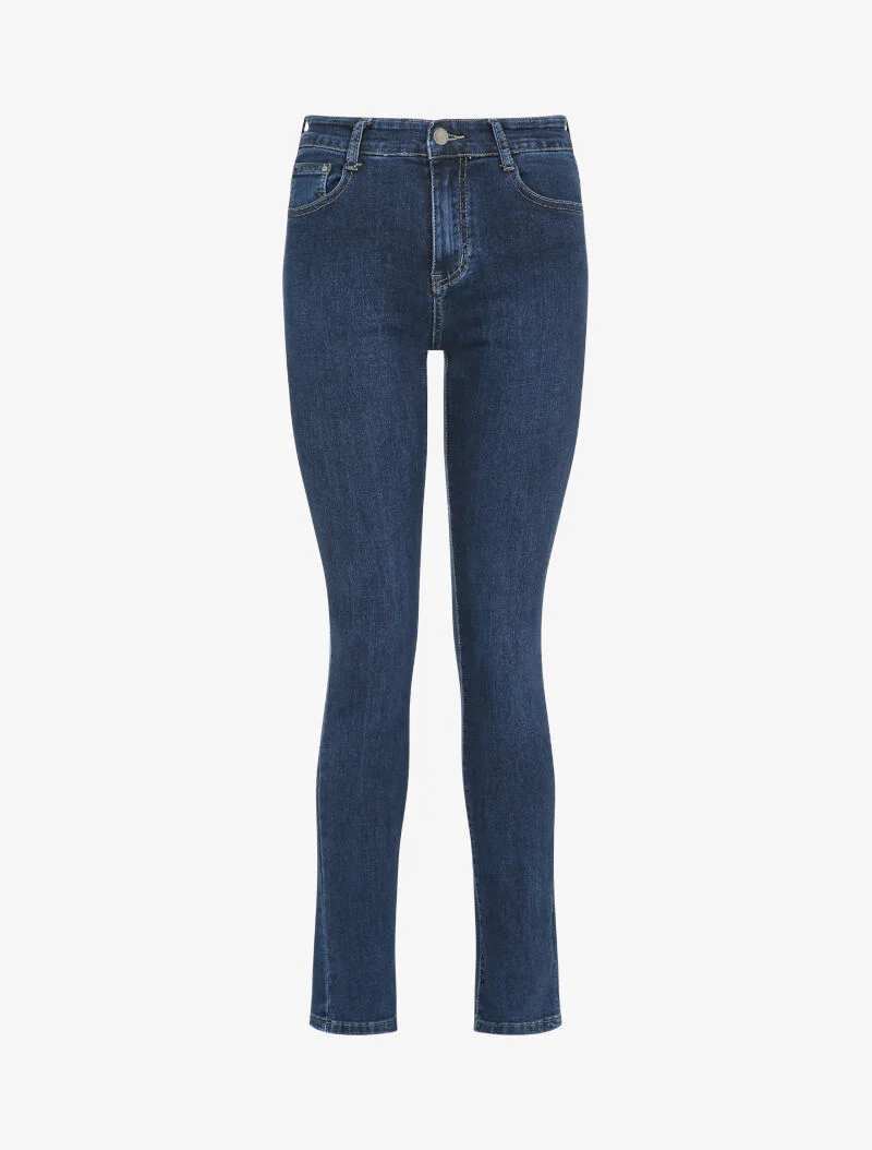 Jean met hoge taille met verwassen effect - Blauw denim