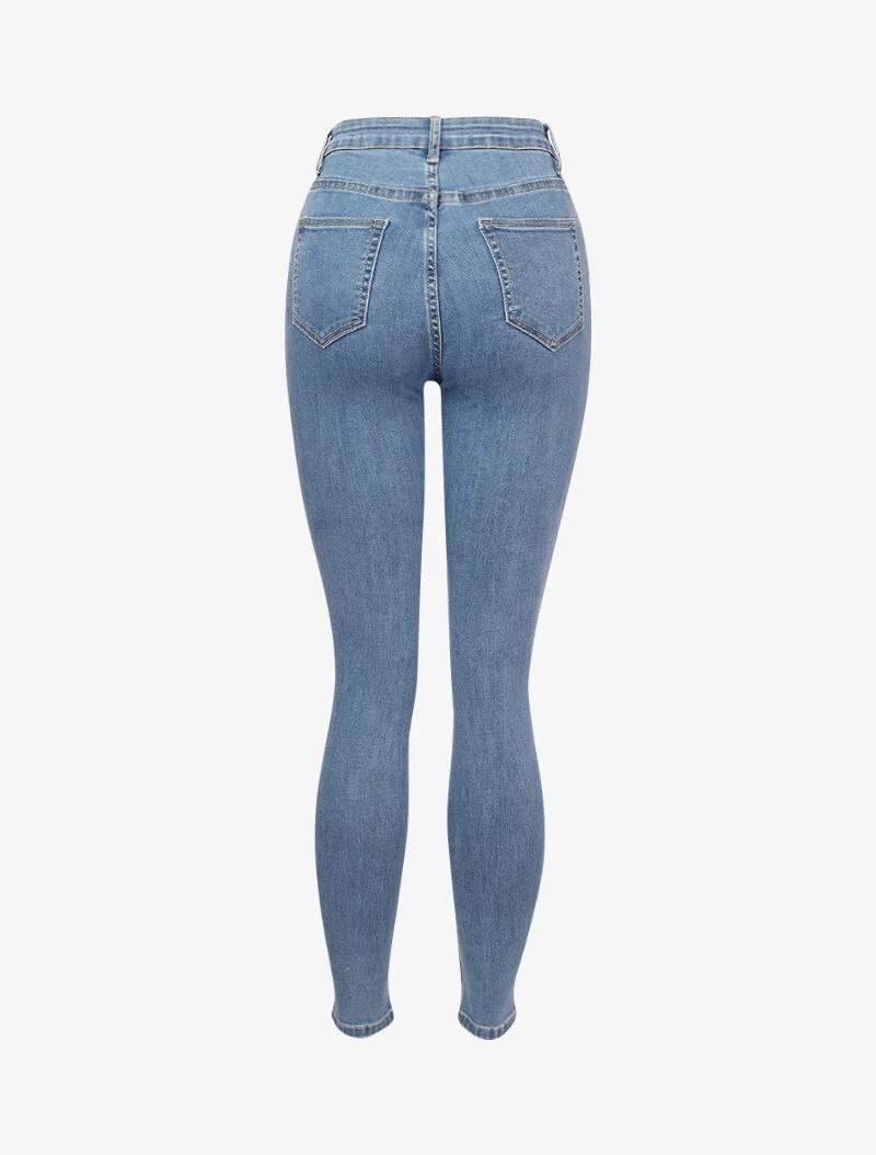Hoge taille skinny jeans met knoopsluiting - Lichtblauw - Image 2
