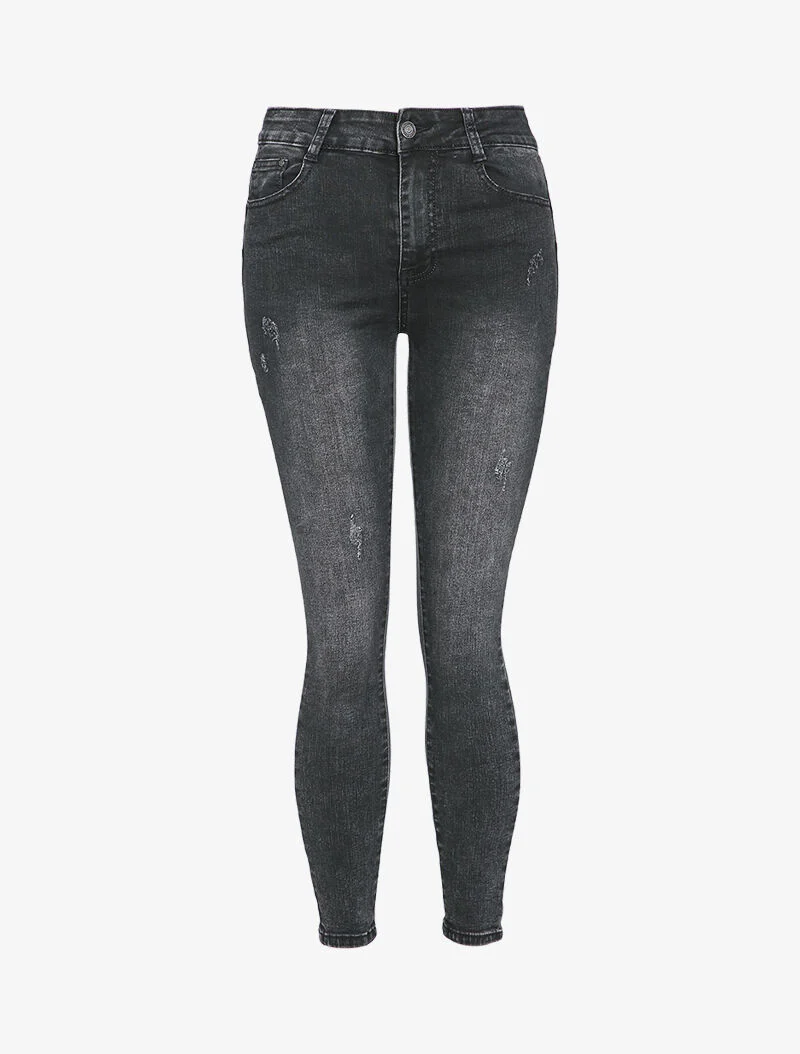 Hoge taille skinny jeans met scheuren - Zwart