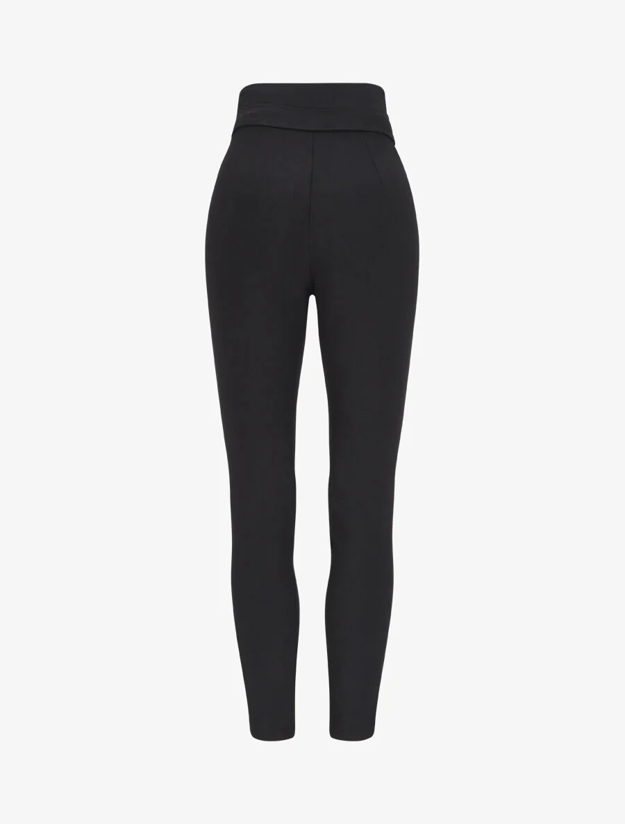 Hoge taille strakke gouden knoop broek - Zwart - Image 2