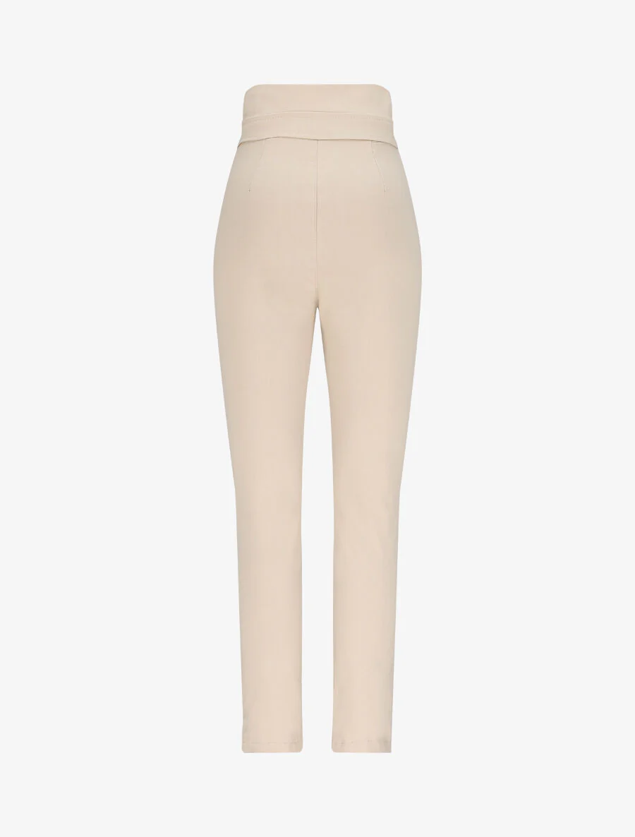 Hoge taille strakke gouden knoop broek - beige - Image 2