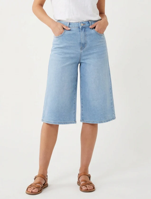 Hoge taille wijde bermuda - Blauw - Image 4