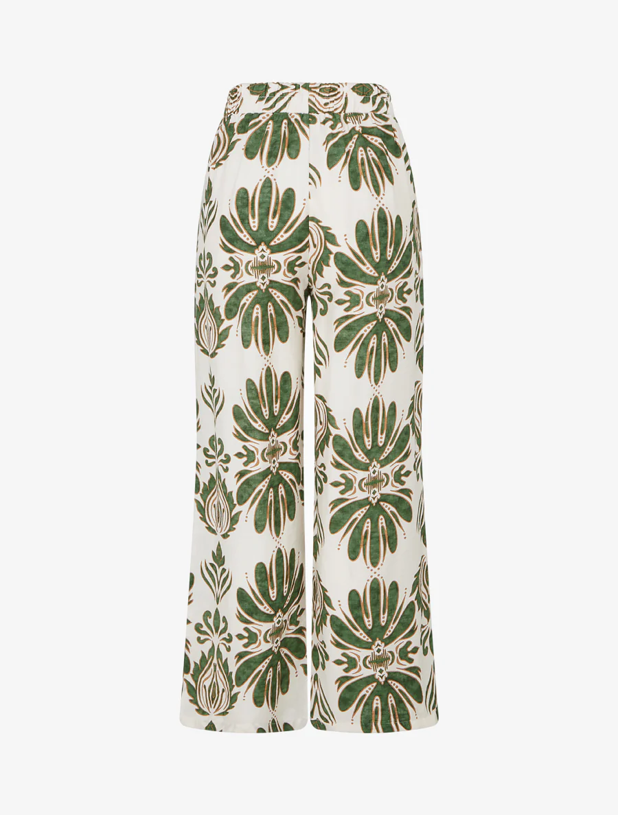 Hoge taille wijde broek met arabeskenprint - Kaki - Image 2