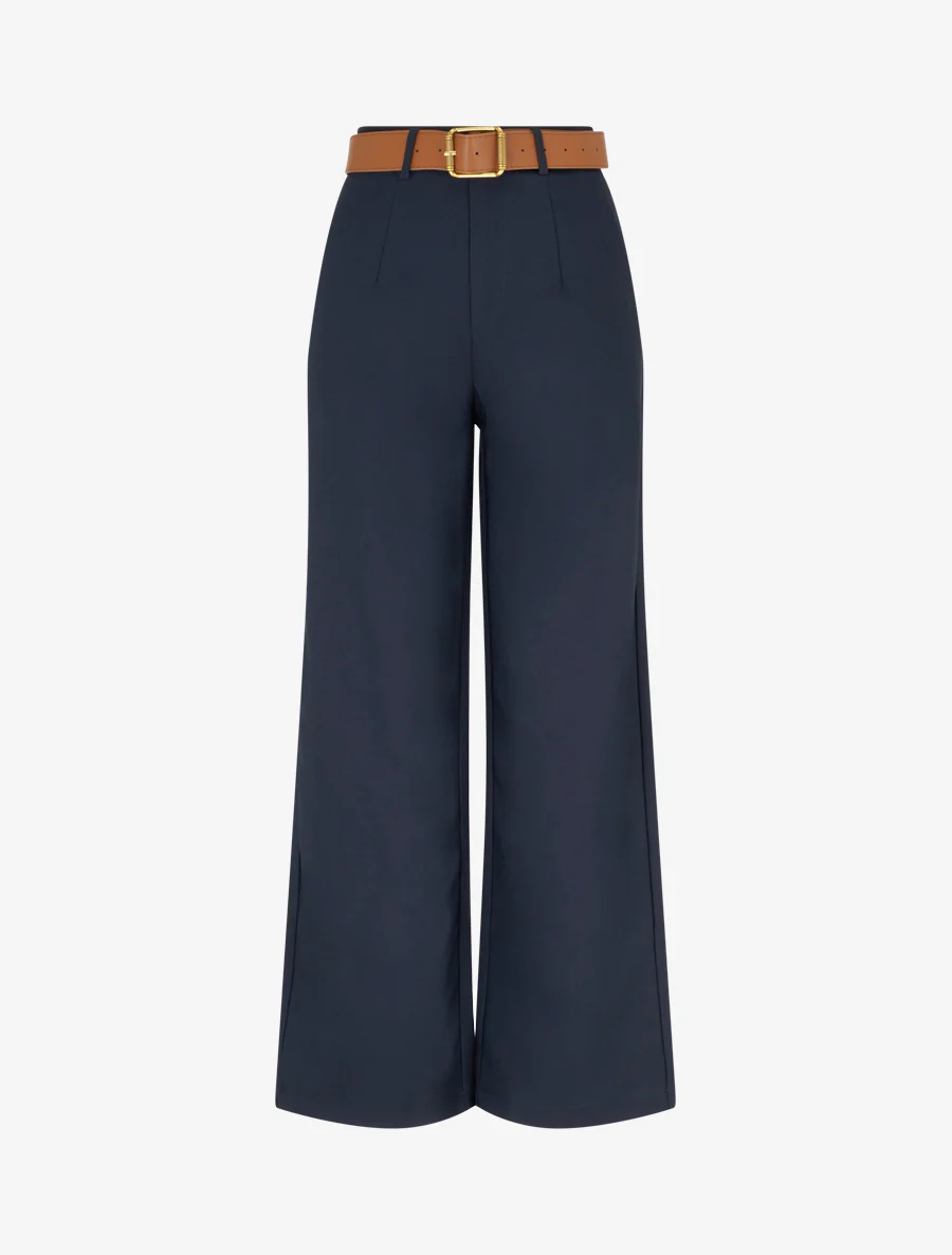 Hoog getailleerde broek met wijde snit - Marine